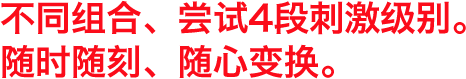 組み合わせて選べる刺激のレベルは４段階。いつでも思い通りにシフトチェンジ。